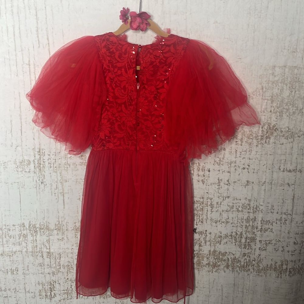 Girls red dress, sequined (some sequins are missing) added sleeves and collar